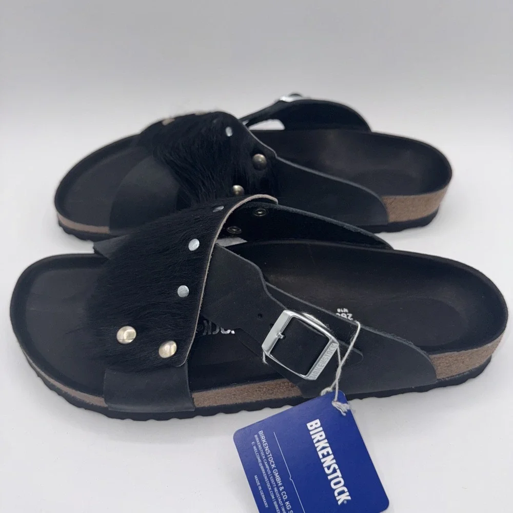Birkenstock Guam Fur Sandals‎ Men's Size 10 EU 43 Black Leather